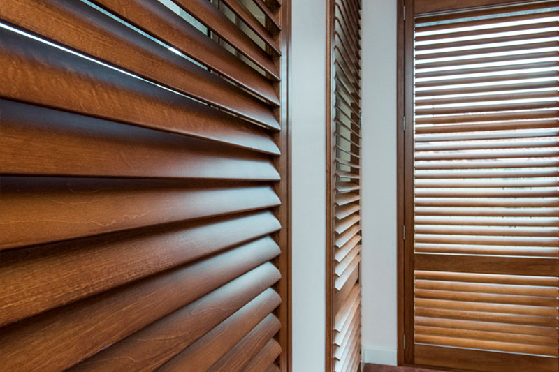 timber plantation shutters stained